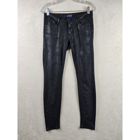 Mother The Looker Crackle Black Faux Leather Look Jeans Size 26 - Picture 1 of 5